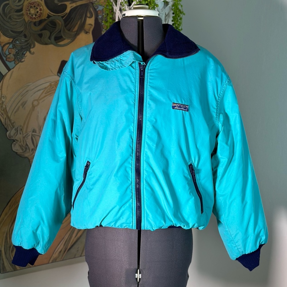 Women’s Vintage Eddie Bauer Fleece Lined Cropped Turquoise Windbreaker Jacket M